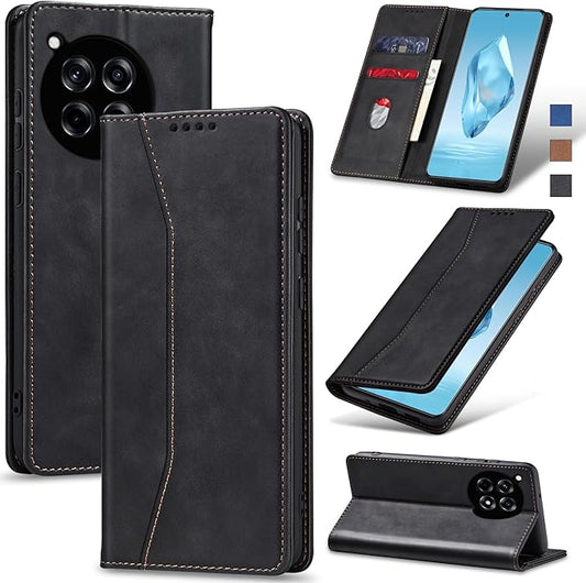 Jasonyu Flip Wallet Case for OnePlus 12R,Leather Magnetic Folio Cover with Card Holder,Kickstand - TPU Shockproof Durable Protective Phone Case,Black
