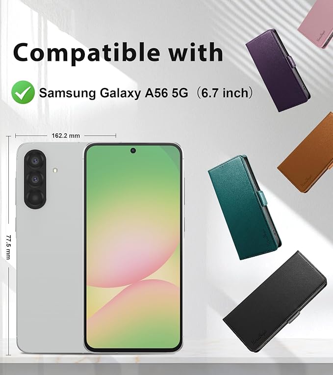 Wallet Flip Case for Samsung Galaxy A56 5G - [RFID Blocking] Luxury PU Leather Card Holder Magnetic Phone Cover with Kickstand,Shockproof Protective Case,Purple