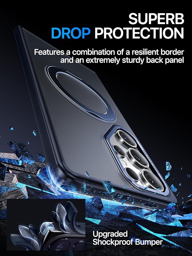 QTlier Phone case for Galaxy S24 Ultra& S25 Ultra- 360 Rotatable Magnetic Ring Stand, Military-Grade Protection, Raised Camera Frame (Blue, S25 Ultra)