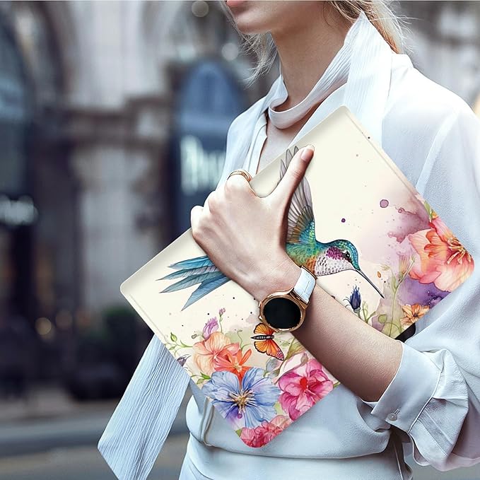 Case for 10.5 Inch Microsoft Surface Go 3 2021/2 2020/Go 2018 PU Leather Slim Lightweight Multiple Angles Stand Smart Cover with Auto Wake/Sleep, Hummingbirds Flower