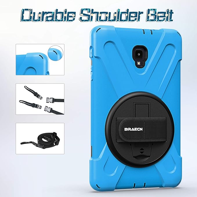 BRAECNstock for Samsung Galaxy Tab A 8.0 2017 Case (SM-T380/T385) Rugged Shockproof Protective Case with 360° Rotating Hand Strap+Kickstand Shoulder Strap Samsung SM-T380 Tablet Case Kids - Sky Blue