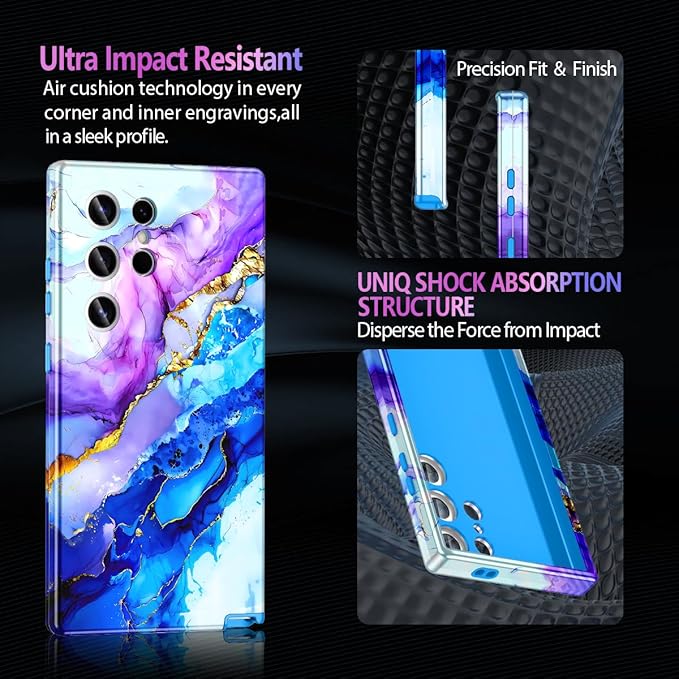 Casetego for Galaxy S24 Ultra Case,Compatible with MagSafe,[Military Grade Drop Test] Full Body Protection Slim Shockproof Rugged Marble Women Case for Samsung Galaxy S24 Ultra 6.8 inch,Azure Blue