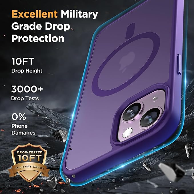Miracase Magnetic for iPhone 14 Case 6.1 inch (Compatible with MagSafe)（with 2X Screen Protectors） Military-Grade Protection, Anti-Fingerprint Translucent Matte Phone Case Cover, Dark Purple