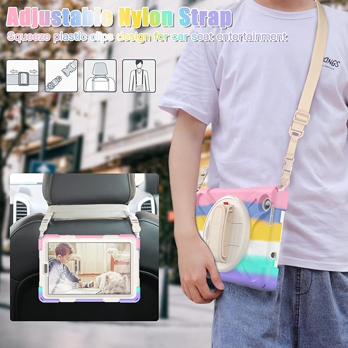 TSQQST for Lenovo Tab M8 Case 4th Gen (TB-300FU/TB301XU) 2023 2024 for Kids Girls | Flexible Silicone TPU Shockproof Anti-Scratch Cute Case with Stand&Hand Strap for Lenovo M8 Tablet | Colorful Pink