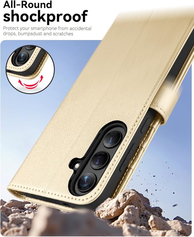 OCASE Compatible with Galaxy S25 Plus Wallet Case, PU Leather Flip Folio Case with Card Holders RFID Blocking Kickstand [Shockproof TPU Inner Shell] Protective Phone Cover 6.7 Inch 2025, Gold