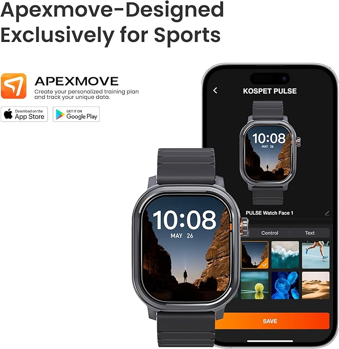 KOSPET Pulse Smart Watches for Men, Bluetooth Call/Answer, 25 Days Battery Life, 1.96 inch AMOLED, 24/7 Heart Rate & Sleep Monitoring, Compatible for Android & iOS, for Men (Black)