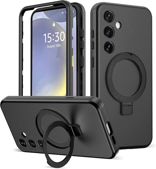 Designed for Samsung Galaxy S24 Plus Case with Magnetic Ring Stand [Compatible with Mag-Safe][Military Grade Drop Protection][Build in Kickstand] Shockproof Galaxy S24+ Phone Case 6.7",Black