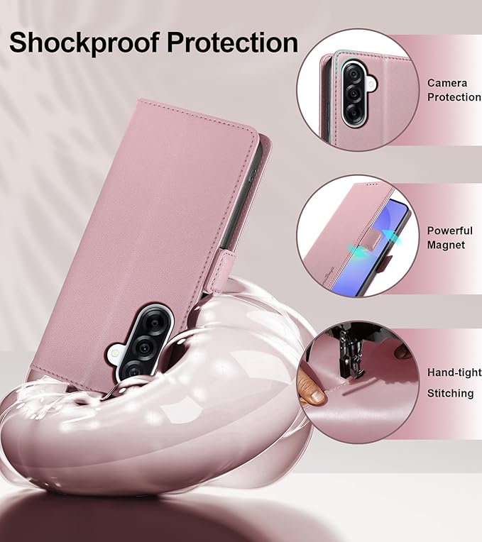 Wallet Flip Case for Samsung Galaxy A36 5G - [RFID Blocking] Luxury PU Leather Card Holder Magnetic Phone Cover with Kickstand,Shockproof Protective Case,Pink