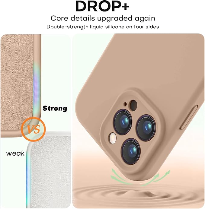 Vooii Compatible with iPhone 16 Pro Case, Liquid Silicone Upgrade [Camera Protection] [Soft Anti-Scratch Microfiber Lining] Shockproof Phone Case for iPhone 16 Pro 6.3 inch - Light Brown