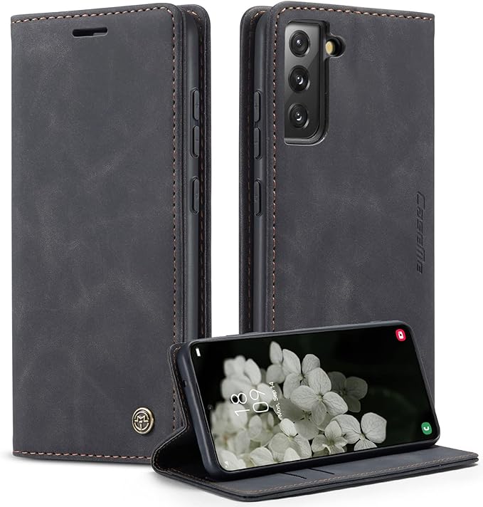 for Samsung Galaxy S22 Case, Flip Wallet Leather Case with Card Holder Magnetic Closure Shockproof Kickstand Protective Phone Cases Cover for Galaxy S22,Black