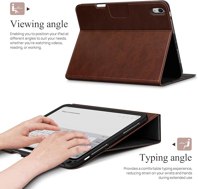 auaua Case for iPad Air 11 Inch M3/M2 (2025/2024), iPad Air 5th/4th Generation (2022/2020), with Pencil Holder and Pocket, Typing Angle Muti-Stand Magnetic Closure Auto Sleep/Wake (Brown)
