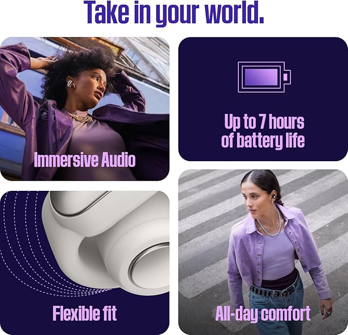 Bose Ultra Open Bluetooth Earbuds, True Wireless Earbuds with OpenAudio for Awareness, Clip On Design for Comfort, Immersive Audio, Up to 48 Hrs of Playtime, Midnight Violet - Limited Edition Color