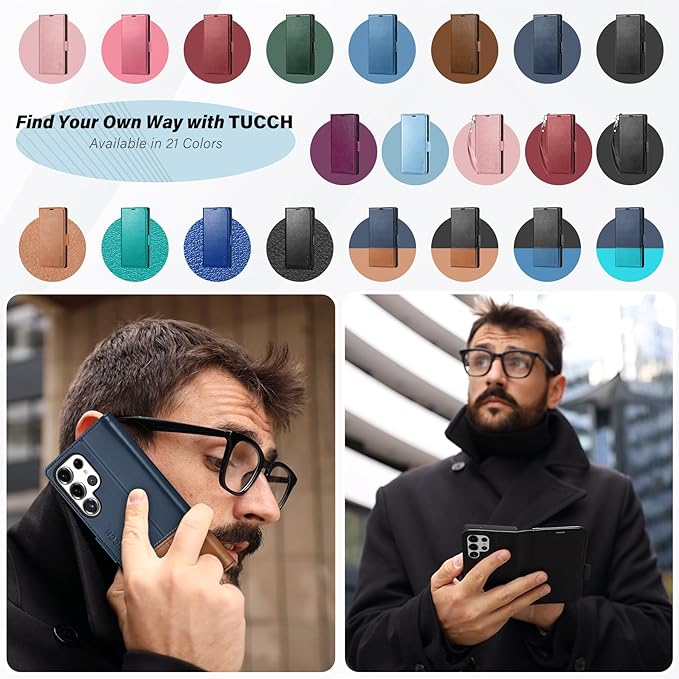 TUCCH Wallet Case for Galaxy S25 Ultra, Magnetic PU Leather Stand [RFID Blocking] Card Slots Protective Folio Cover with [TPU Shockproof Interior Case] Compatible with Galaxy S25 Ultra, Textured Black