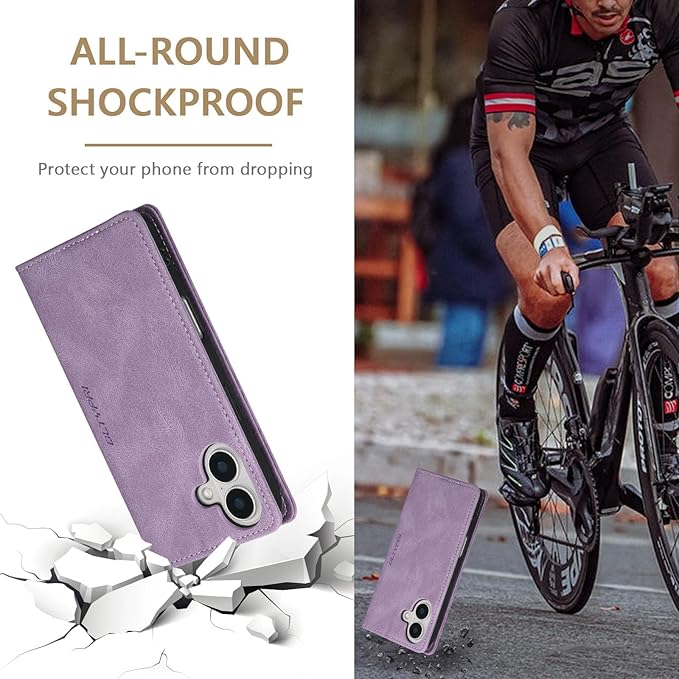 QLTYPRI for iPhone 16 Plus Case Wallet with Card Holder, Vintage PU Leather Kickstand Magnetic Closure Shockproof Folio Book Cover Case for iPhone 16 Plus - Retro Purple