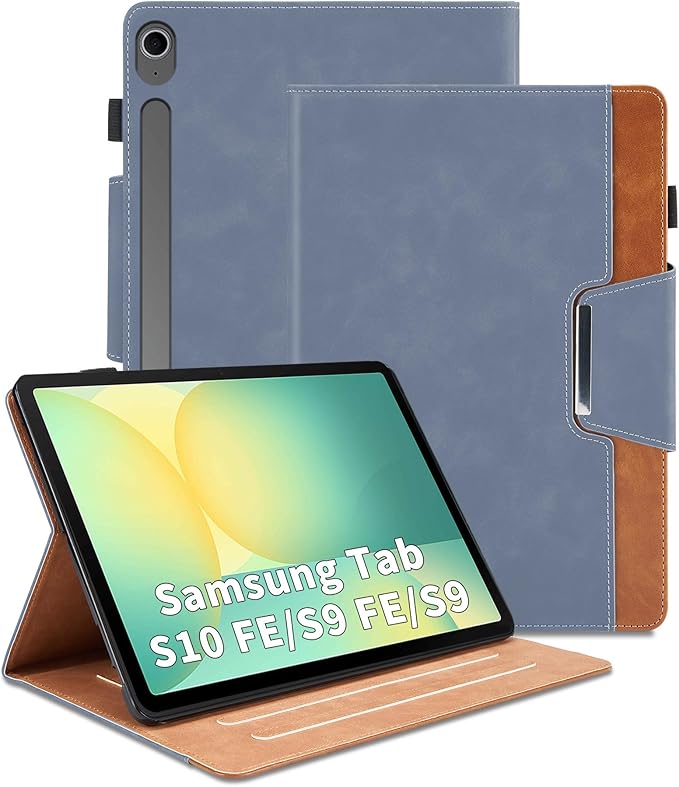 Case for Samsung Galaxy Tab S10 Lite/S10 FE/S9 FE 10.9 Inch/S9 11 Inch - Multi-Angle Stand Cover with Pocket, PU Leather Folio Case with Magnetic Clasp, Auto Wake/Sleep Smart Tablet Cover, Gray