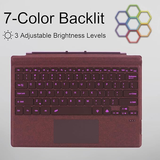 Type Cover for Microsoft Surface Pro 7+ / Pro 7 / Pro 6 / Pro 5 / Pro 4 / Pro 3, 12.3 inch, Ultra-Slim Wireless Tablet Keyboard with Multi Touchpad Bluetooch (Burgundy)