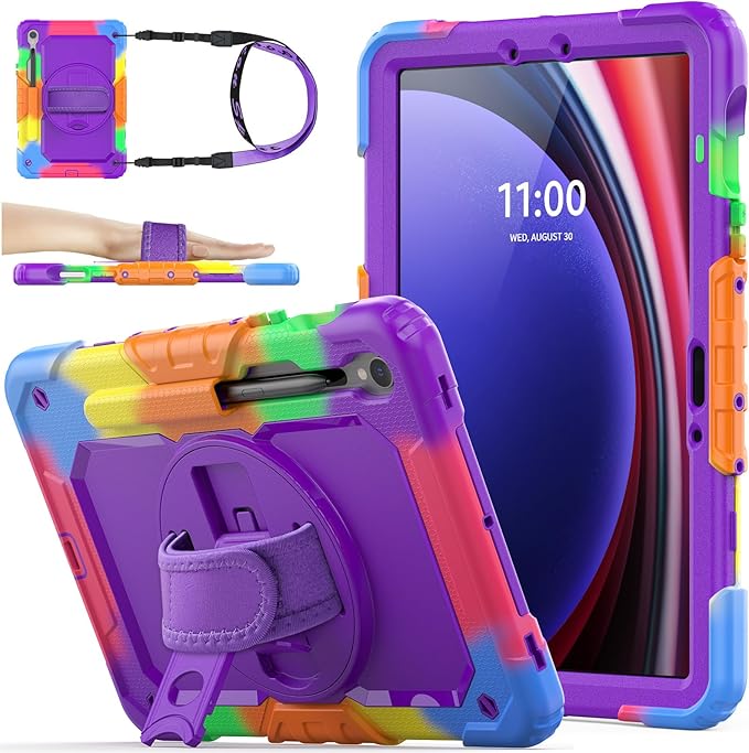 SEYMAC stock Case for Samsung Galaxy Tab S10 Lite / S10 FE / S9 FE 5G / S9 Tablet Case 10.9''/ 11'' Protective with Screen Protector, Pen Holder, 360 Rotate Stand, Hand Strap, Shoulder Strap, Purple