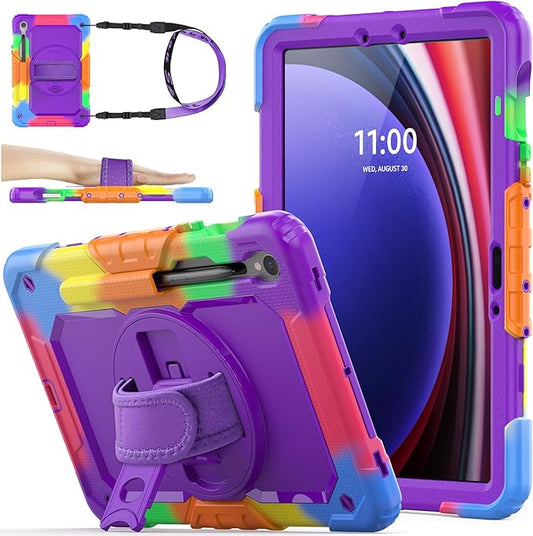 SEYMAC stock Case for Samsung Galaxy Tab S10 Lite / S10 FE / S9 FE 5G / S9 Tablet Case 10.9''/ 11'' Protective with Screen Protector, Pen Holder, 360 Rotate Stand, Hand Strap, Shoulder Strap, Purple