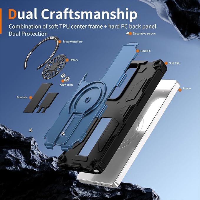 Magnetic Case for Galaxy S25 Ultra, Built-in Stand [Compatible with Mag-Safe] Shockproof Protective Cover Case for Samsung Galaxy S25 Ultra Blue