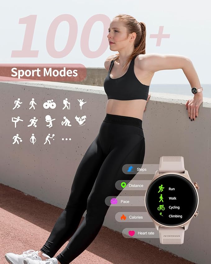 RIVERSONG Round Smart Watch for Women, 1.52" Activity Tracker with Answer/Make Call/AI Voice for Android iPhone, 100+ Sport Modes, Heart Rate/Sleep/ SpO2 Monitor, Female Cycle, Rose Gold