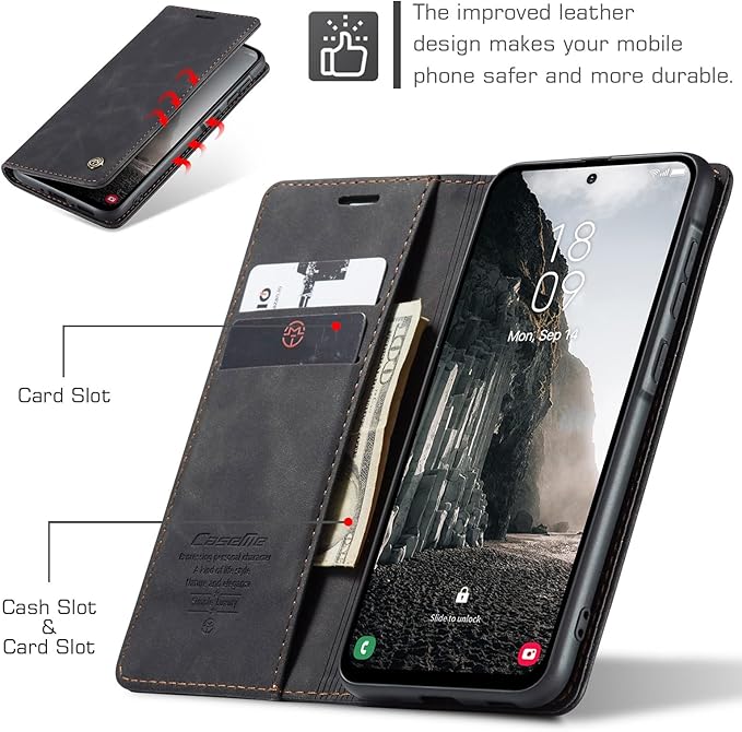 for Samsung Galaxy A56 Case, Flip Wallet Leather Case with Card Holder Magnetic Closure Shockproof Kickstand Protective Phone Cases Cover for Galaxy A56, Black