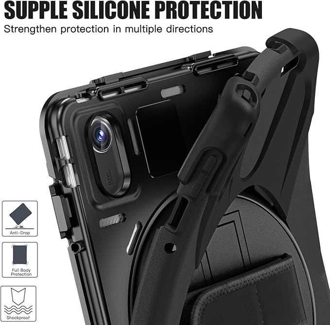 ZenRich Rugged Tablet Case for Lenovo Tab M11/K11 LTE 11" 2024 (TB-330FU/330XU), Heavy Duty Shockproof Protective Cover with Screen Protector, 360° Rotating Kickstand, Hand Strap & Shoulder Belt