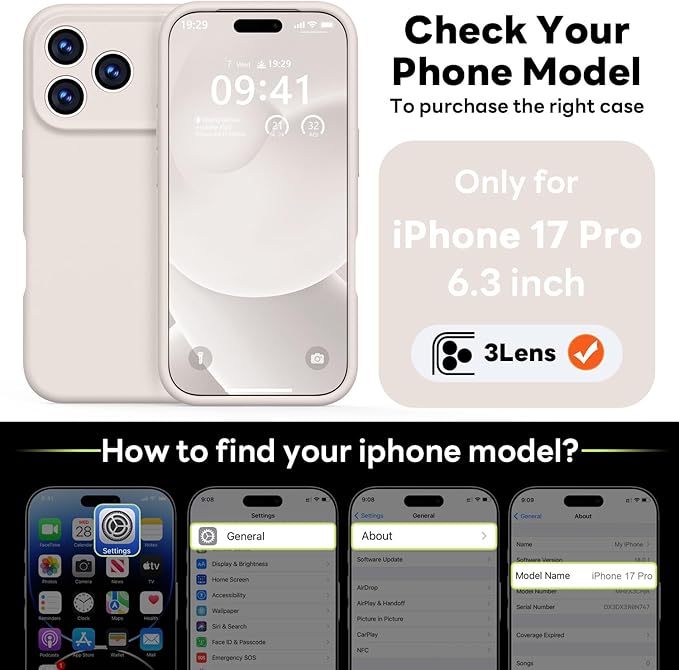 Vooii Magnetic Compatible with iPhone 17 Pro Case (Compatible with Magsafe) (Upgraded Camera Protection) Liquid Silicone Shockproof Full Body Protective Phone Cover for Women Men, Stone, 6.3”