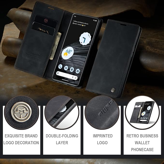 for Google Pixel 7 Case, Flip Wallet Leather Case with Card Holder Magnetic Closure Shockproof Kickstand Protective Phone Cases Cover for Google Pixel 7,Black