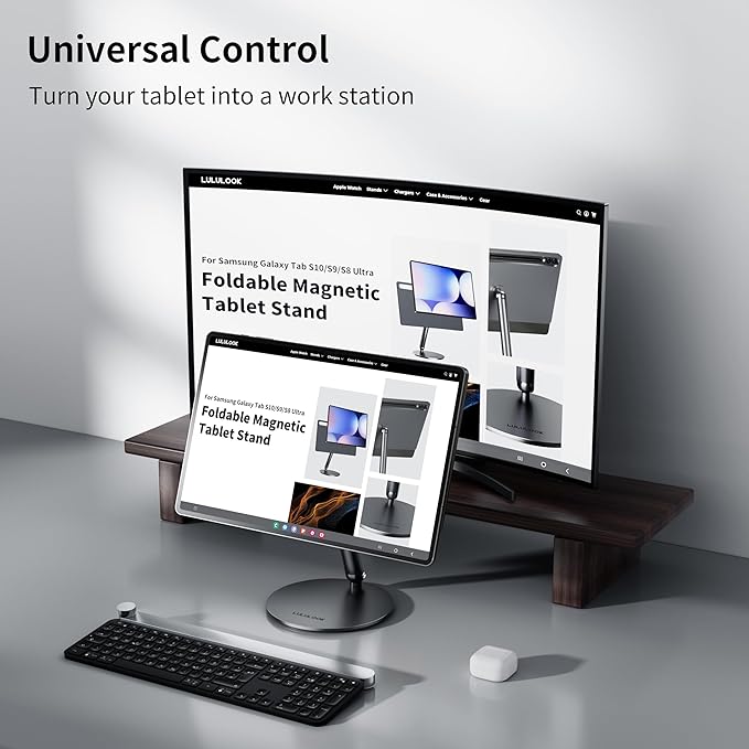 LULULOOK 2025 Magnetic Foldable Stand for Samsung Galaxy Tab S10/S9/S8 Ultra 14.6", Upgraded 360° Rotating Floating Base Full Aluminium Alloy with S-Pen Hole Magnetic Stand for Ultra 14.6 inch