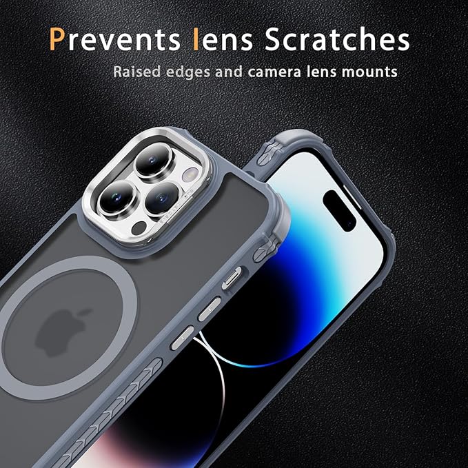 Magnetic for iPhone 14 Pro Max Case Gray with MagSafe Wireless Charging Heavy Duty Military-Grade Shockproof Protection Adjustable Kickstand Slim Matte Anti-Fingerprint Cover Men Women
