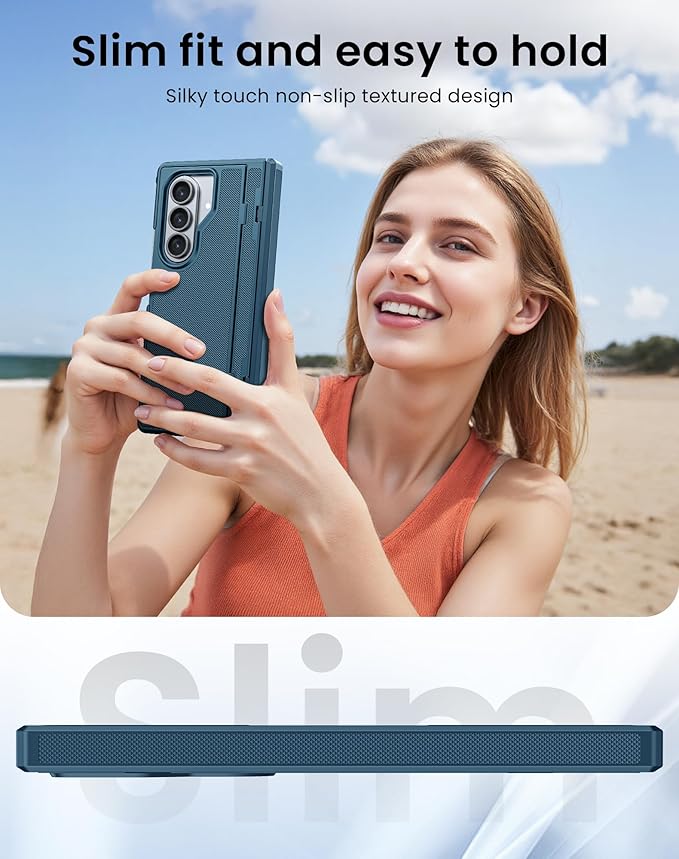 for Galaxy Z Fold 7 Case, Built-in Hidden Kickstand & HD Screen Protector & Hinge Protection, Slim Shockproof Military Grade Drop Protective Phone Case for Samsung Z Fold 7 (Lake Blue)