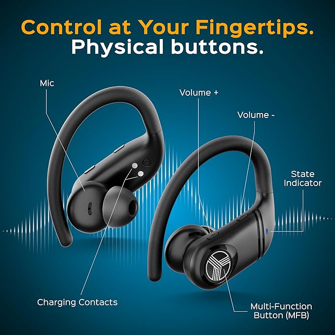 TREBLAB X4 Wireless Earbuds with Earhooks – 253H Battery, ENC Mic, Bluetooth 5.4, USB-C Charging Case, IPX5 Waterproof, Noise Isolating, for Running, Calls, Workouts – Bluetooth Over Ear Ear Buds