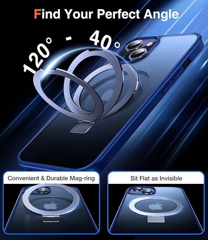 3-in-1 [Magnetic+Kickstand+Ring Holder] for iPhone 13 Case, iPhone 14 Case Compatible with MagSafe, Phone Case iPhone 13/14 with Stand Military Shockproof Protective Magnetic Cover Blue