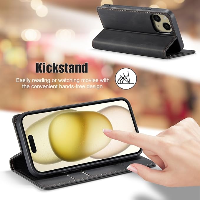 japezop iPhone 15 5G Wallet Case with [RFID Blocking],Card Holder Kickstand Magnetic,Leather Flip Case Wallet for iPhone 15 5G 6.1 Inch(Black)