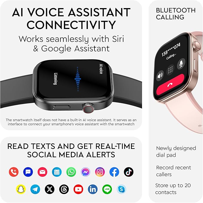 OCTANDRA Beyond VeryFit Smart Watch for Men Women 1.99" AMOLED Screen AI Voice 3ATM Fitness Tracker Watch Heart Rate/Blood Pressure/Oxygen Saturation/Stress/Step/Sleep Monitor (GTX12) (Pink)