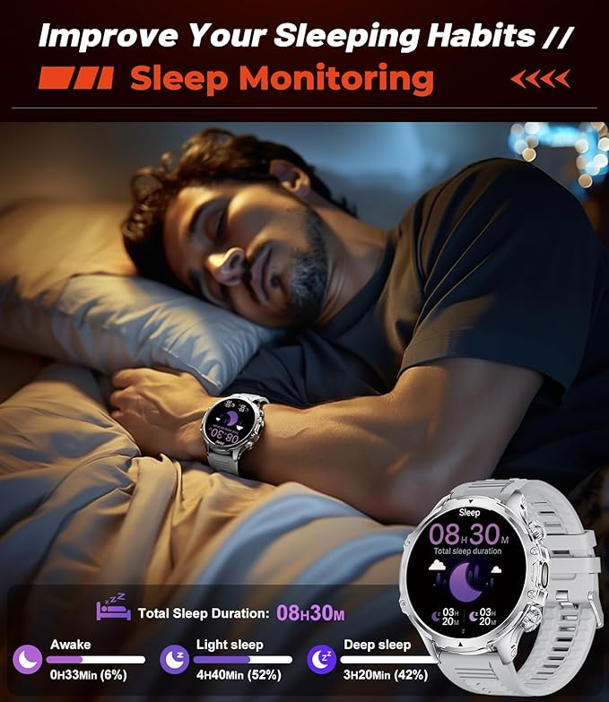 Smart Watches for Men(LED Flashlight), 1.85'' HD Large Smartwatch, 800mAh/5ATM Waterproof/Pedometer/100+ Sports Fitness Tracker Watch, Rugged Smartwatches for Men Compatible Android iPhone