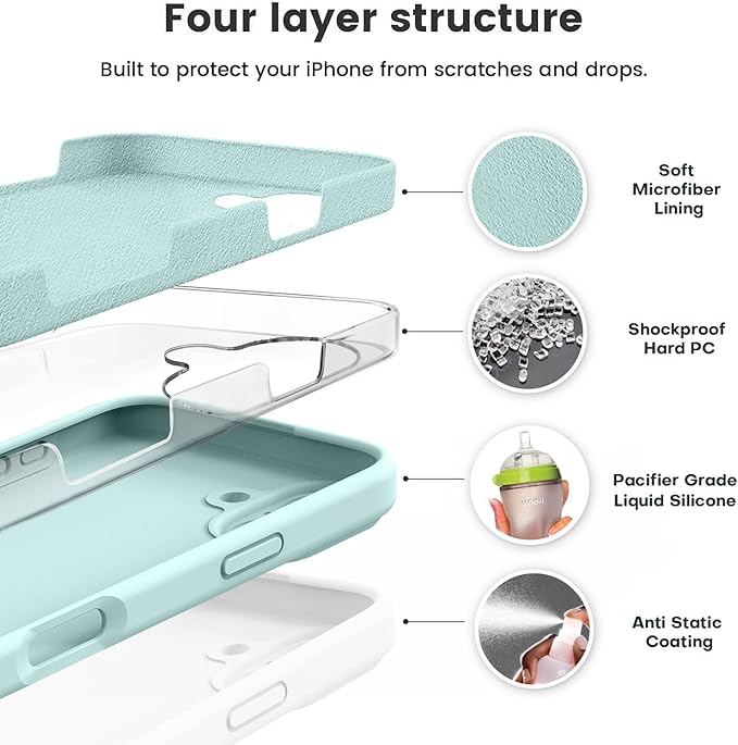 Vooii Compatible with iPhone 16 Plus Case, Liquid Silicone Upgrade [Camera Protection] [Soft Anti-Scratch Microfiber Lining] Shockproof Phone Case for iPhone 16 Plus 6.7 inch - Mint