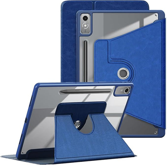 Case for Lenovo Tab P12 12.7 Inch 2023 Tablet,360° Rotating Transparent Back Shell Protective Case with Auto Wake/Sleep Function,Dark Blue