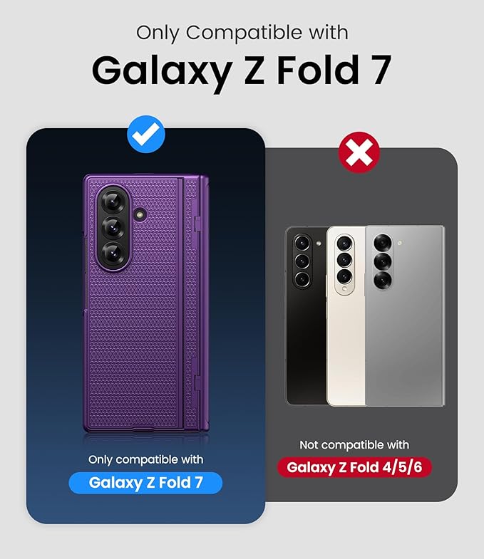 for Samsung Galaxy Z Fold 7 Slim Case with Stand, Glass Screen Protector, Full Hinge Protection, Thin & Rugged, Shockproof Protective Phone Case Cover for Samsung Galaxy Z Fold7 2025, Purple