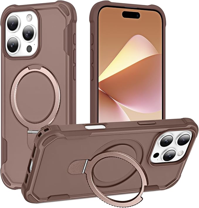 Compatible with iPhone 16 Pro Case with Invisible Magnetic Ring Stand [Compatible with Magnetic] [Military Drop Protection] Shockproof Slim Hard Back Soft Edge Pro Case 6.3 Inch, Khaki