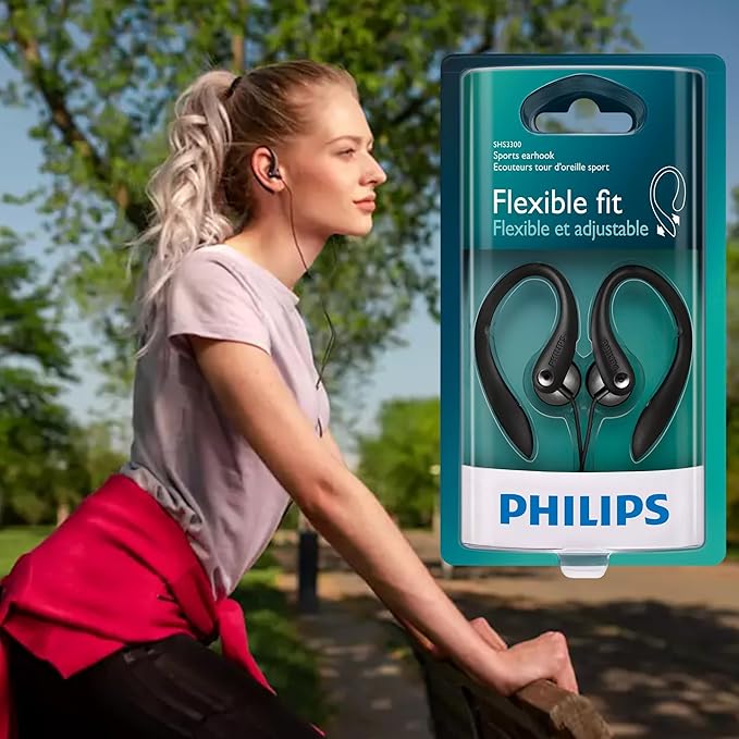 PHILIPS SHS3200BK/37 Flexible Earhook Headphones, Black