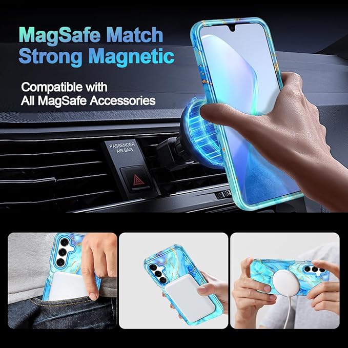 Casetego for Galaxy A16 5G Case,Compatible with MagSafe,[Military Grade Drop Test] Full Body Protection Slim Shockproof Rugged Marble Women Case for Samsung Galaxy A16 5G 6.7 inch,Light Blue