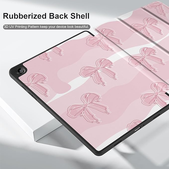 MEEgoodo Case for Samsung Galaxy Tab A9 Plus 11 inch Cover 2024 2023 with S Pen Holder, A9+ Smart Tablet Cases with Leather Trifold Stand+Soft TPU Back Shell+Smart Auto Wake/Sleep, Melted Bow