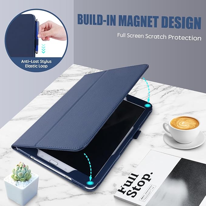 Slim Leather Case for Samsung Galaxy Tab A7 Lite 8.7'' 2021 (SM-T220 T225 T227), Multi-Angle Stand Full-Protective Tablet Cover Book Case with Stylus Pen,Screen Film (Blue)