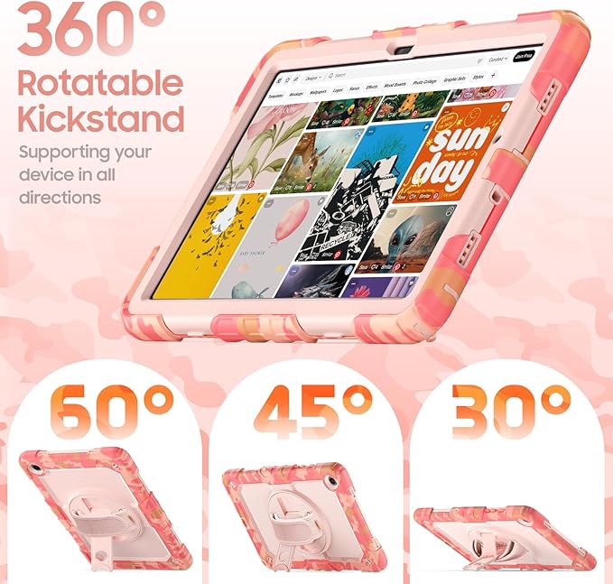 Case for Samsung Galaxy Tab A9+/ A9 Plus Case 11" 2023, Heavy Duty Shockproof Protective Case with Screen Protector, Hand Strap, Shoulder Strap, 360° Rotating Stand Camo Pink