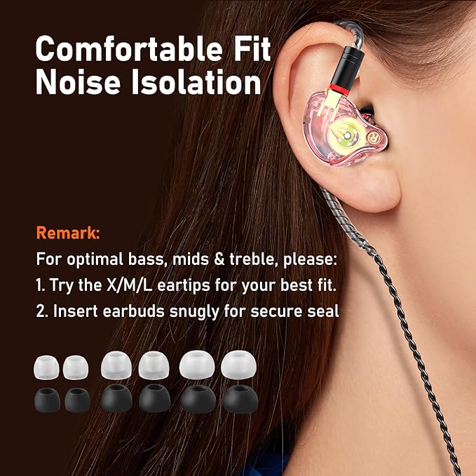 Vibes 202 Wired Earbuds - HiFi in Ear Monitor Headphones – Professional Noise-Isolating Ear Buds - Clear Sound, Deep Bass & Comfort-Fit IEM Earphones - MMCX to 3.5mm, Silver Plated Cord, Carrying Case