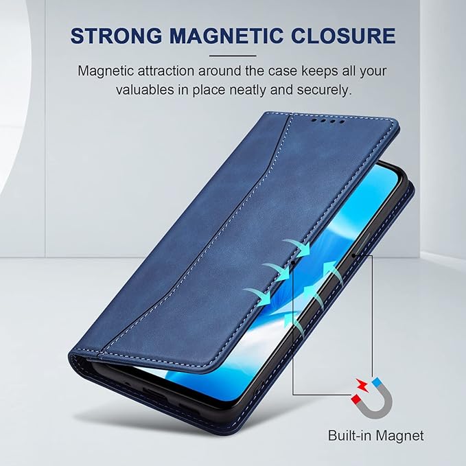 Jasonyu Flip Wallet Case for OnePlus Nord N200 5G,Leather Magnetic Folio Cover with Card Holder,Kickstand - TPU Shockproof Durable Protective Phone Case,Blue