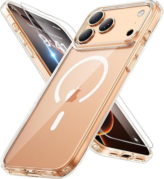 Miracase Magnetic for iPhone 17 Pro Case 6.3" with Screen Protector, [Compatible with MagSafe] Military-Grade Protection, Anti-Fingerprint, Slim Thin Phone Case for 17 Pro Cover, Clear