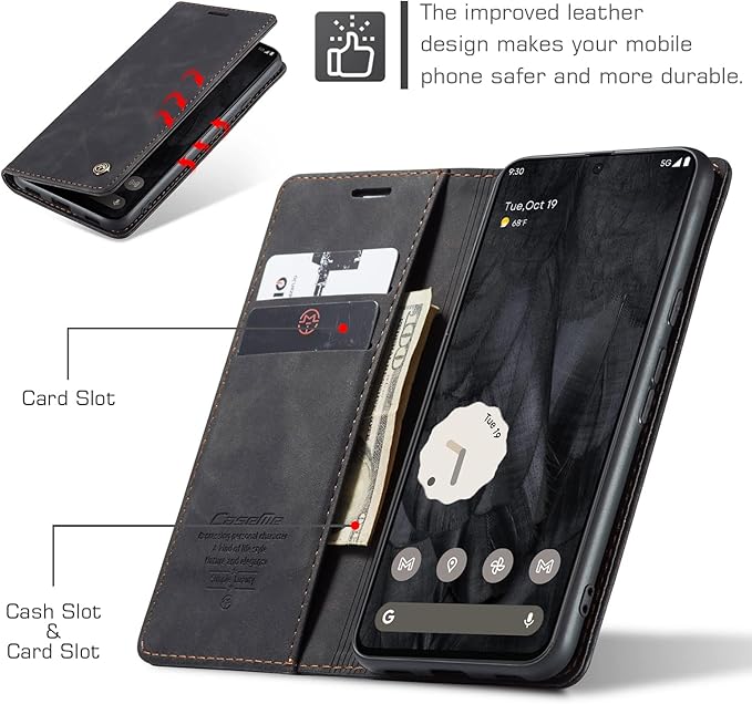 for Google 8 Pro Case, Flip Wallet Leather Case with Card Holder Magnetic Closure Shockproof Kickstand Protective Phone Cases Cover for Google 8 Pro,Black