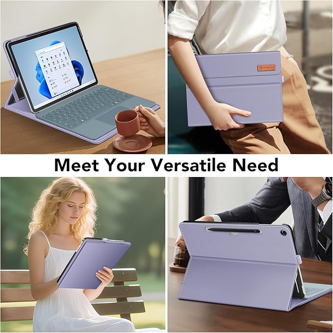 Fintie Case for Microsoft Surface Pro 12 Inch 1st Edition (2025), Multiple Angle Viewing Portfolio Business Cover with Pocket & Stylus Holder, Compatible with Type Cover Keyboard (Lilac Purple)